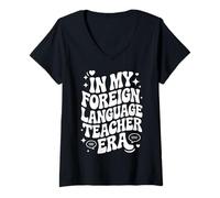 Women's in My Foreign Language Teacher Era, Funny World Language V-Neck T-Shirt