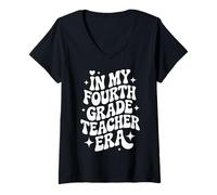 Women's in My Fourth Grade Teacher Era, Funny 4th Grade Educator V-Neck T-Shirt
