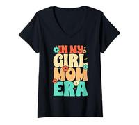 Womens in My Girl Mom Era Loving Mom of Girls Proud Mother Groovy V-Neck T-Shirt