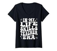Womens in My Life Skills Teacher Era, Funny SPED Teacher Life V-Neck T-Shirt