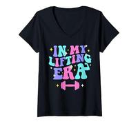 Women's in My Lifting Era Gym Weight Personal Trainer Gymer V-Neck T-Shirt, Black, X-Large