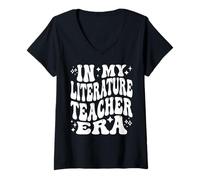 Womens in My Literature Teacher Era, Funny English Teacher V-Neck T-Shirt