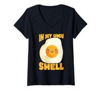 Women's in My Own Shell Cute Fried Egg Introvert Humor V-Neck T-Shirt