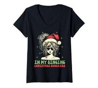 Womens in My Singing Christmas Songs Era - Cute Groovy Xmas V-Neck T-Shirt