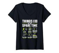 Women's in My Spare TIME: Play, Watch Research Talk Dream DISC Golf V-Neck T-Shirt