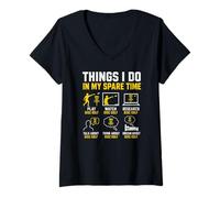 Women's in My Spare TIME: Play, Watch Research Talk Dream DISC Golf V-Neck T-Shirt