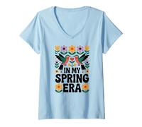 Women's in My Spring Era Hummingbird Scandinavian Folk Art Flower V-Neck T-Shirt