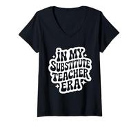 Women's in My Substitute Teacher Era, Funny Sub, Cute Relief Teacher V-Neck T-Shirt