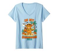 Women's in My Summerween Era Highland Cow Halloween Beach Vacation V-Neck T-Shirt