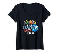 Womens In My Travel Era Funny Traveler Airplane Summer Vacation V-Neck T-Shirt