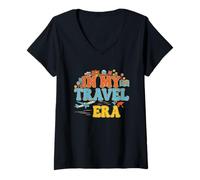 Womens In My Travel Era Funny Traveler Airplane Summer Vacation V-Neck T-Shirt