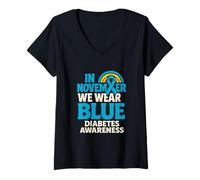 Womens in November Type 1 Diabetes T1D Diabetic Awareness Support V-Neck T-Shirt
