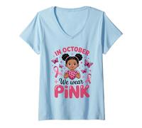 Womens In October We Wear Pink Breast Cancer Awareness Halloween V-Neck T-Shirt