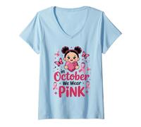Womens In October We Wear Pink Breast Cancer Awareness Halloween V-Neck T-Shirt