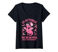 Womens in October We Wear Pink Breast Cancer V-Neck T-Shirt