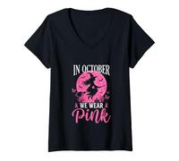 Women's in October We Wear Witch Halloween Breast Cancer October V-Neck T-Shirt