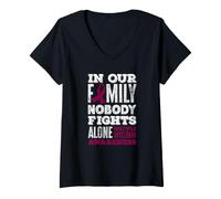 Women's in Our Family Nobody Fights Alone Multiple Myeloma Awareness V-Neck T-Shirt