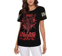 Women's in Reverse Rock Band Falling Round Neck T-Shirt Multi-Panel Printed Tee Shirt Stylish Versatile Unlock Your Personalized Summer Outfits Multicoloured XXL