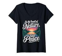 Womens in The Heart of Nature Find Peace Sunset Lake Adventure V-Neck T-Shirt