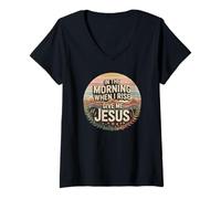 Womens in The Morning When I Rising Give Me Jesus Prayer Design V-Neck T-Shirt