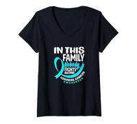 Womens in This Family Nobody Fights Alone Cervical Cancer V-Neck T-Shirt