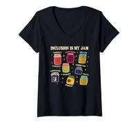 Womens Inclusion Is My Jam Neurodiversity Kindness Empower Teacher V-Neck T-Shirt
