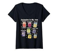 Womens Inclusion is My Jam Special Education Teacher Autism Support V-Neck T-Shirt