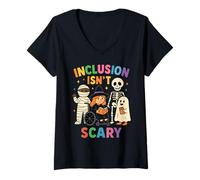 Womens Inclusion Isn’t Scary Cute Halloween Kindness V-Neck T-Shirt
