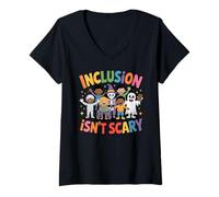 Womens Inclusion Isn’t Scary Cute Halloween Kindness V-Neck T-Shirt