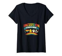 Women's Inclusion Starts Here Special Education Teacher Inclusive V-Neck T-Shirt