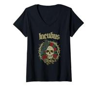Womens Incubus Skull Roses Thorns Dark Raven Horror V-Neck T-Shirt