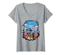 Womens Independence Fighter Jet American Flag for Veterans Citizen V-Neck T-Shirt