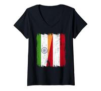 Womens India Austria Half Flag Indian Austrian Heritage V-Neck T-Shirt
