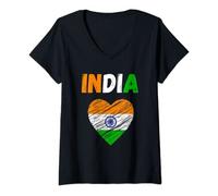 Womens India Flag Holiday India Heart Indian Flag V-Neck T-Shirt
