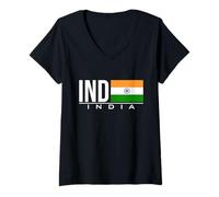 Womens INDIA FLAG INDIAN COUNTRY CODE IND SPORTS GAMES ATHLETE V-Neck T-Shirt