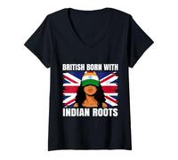 Women's India Girl Heritage British Born Indian Roots Pride V-Neck T-Shirt