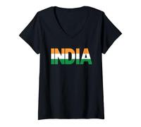Women's India Tricolor Bold Lettering Indian Flag V-Neck T-Shirt