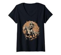 Womens Indian Chief Horse Ride Warrior Indian Tribe Native American V-Neck T-Shirt