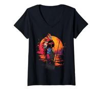 Women's Indian Chief Indian Tribe Native American Pride Sunset V-Neck T-Shirt