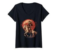 Womens Indian Chief Native American Horse Ride Warrior Indian Tribe V-Neck T-Shirt