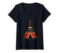 Women's Indian Chief Tipi Tent Native American Pride Indian Tribe V-Neck T-Shirt