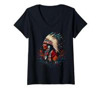 Womens Indian Chief Warrior Native American Pride Indian Tribe V-Neck T-Shirt