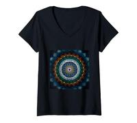 Women's Indian Flag Ashoka Chakra Galaxy Mandala Space V-Neck T-Shirt