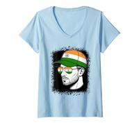 Women's Indian Flag Cap Sunglasses National Pride V-Neck T-Shirt