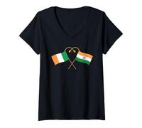 Women's Indian Heritage India Ireland Flag Indian Flag V-Neck T-Shirt