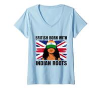 Women's Indian Roots British Born Girl Pride India Heritage V-Neck T-Shirt