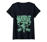 Women's Indian Tribe Native American Feather Headdress Indian Chief V-Neck T-Shirt