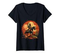 Womens Indian Tribe Native American Horse Ride Warrior Indian Chief V-Neck T-Shirt