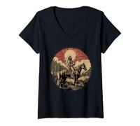 Womens Indian Tribe Warrior Indian Chief Native American Horse Ride V-Neck T-Shirt