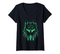 Women's Indian Tribe Wolf Native American Pride Indian Chief V-Neck T-Shirt